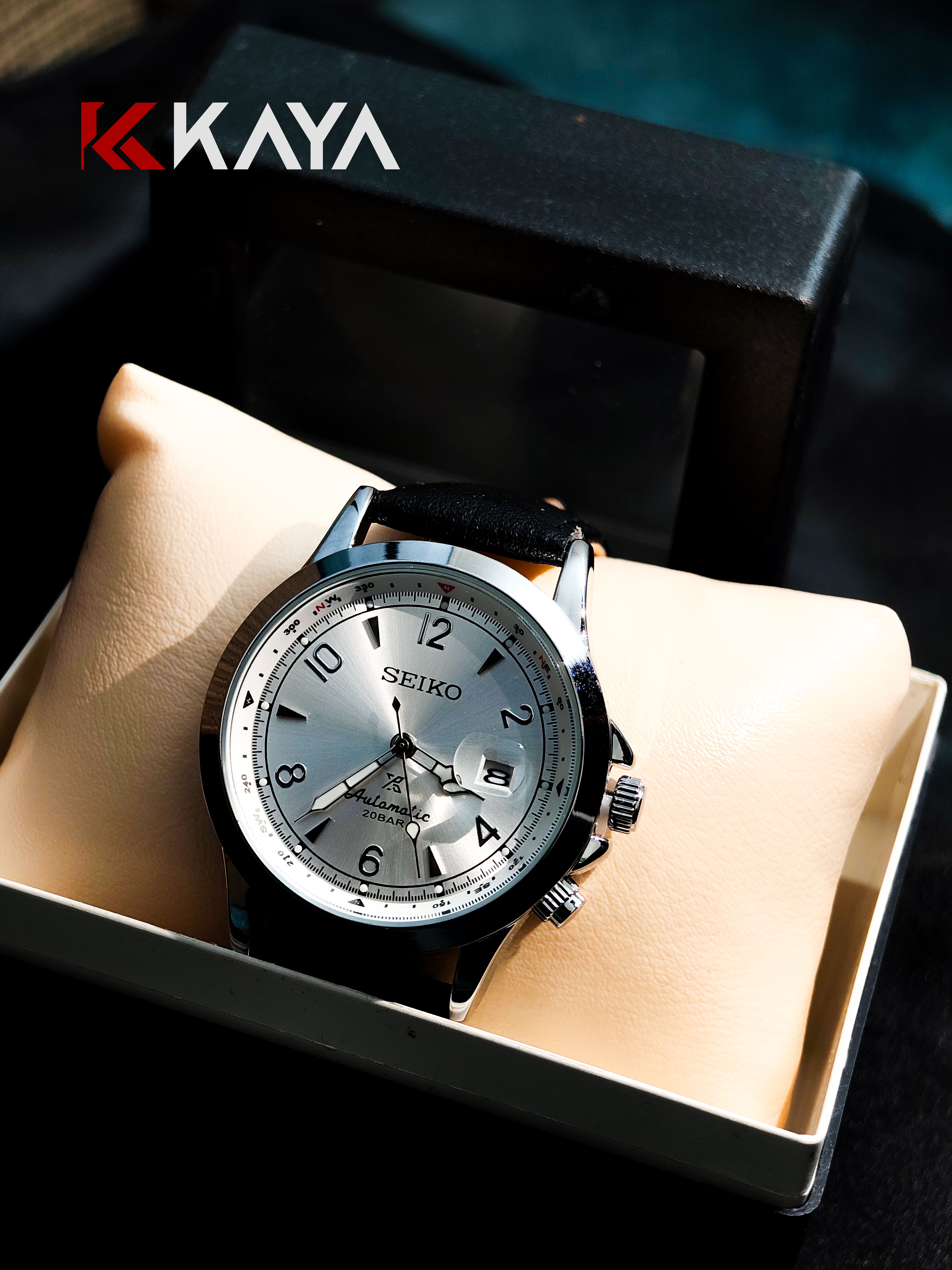Seiko Prospex Alpinist Automatic – Sunburst Silver Dial – Premium Black Leather